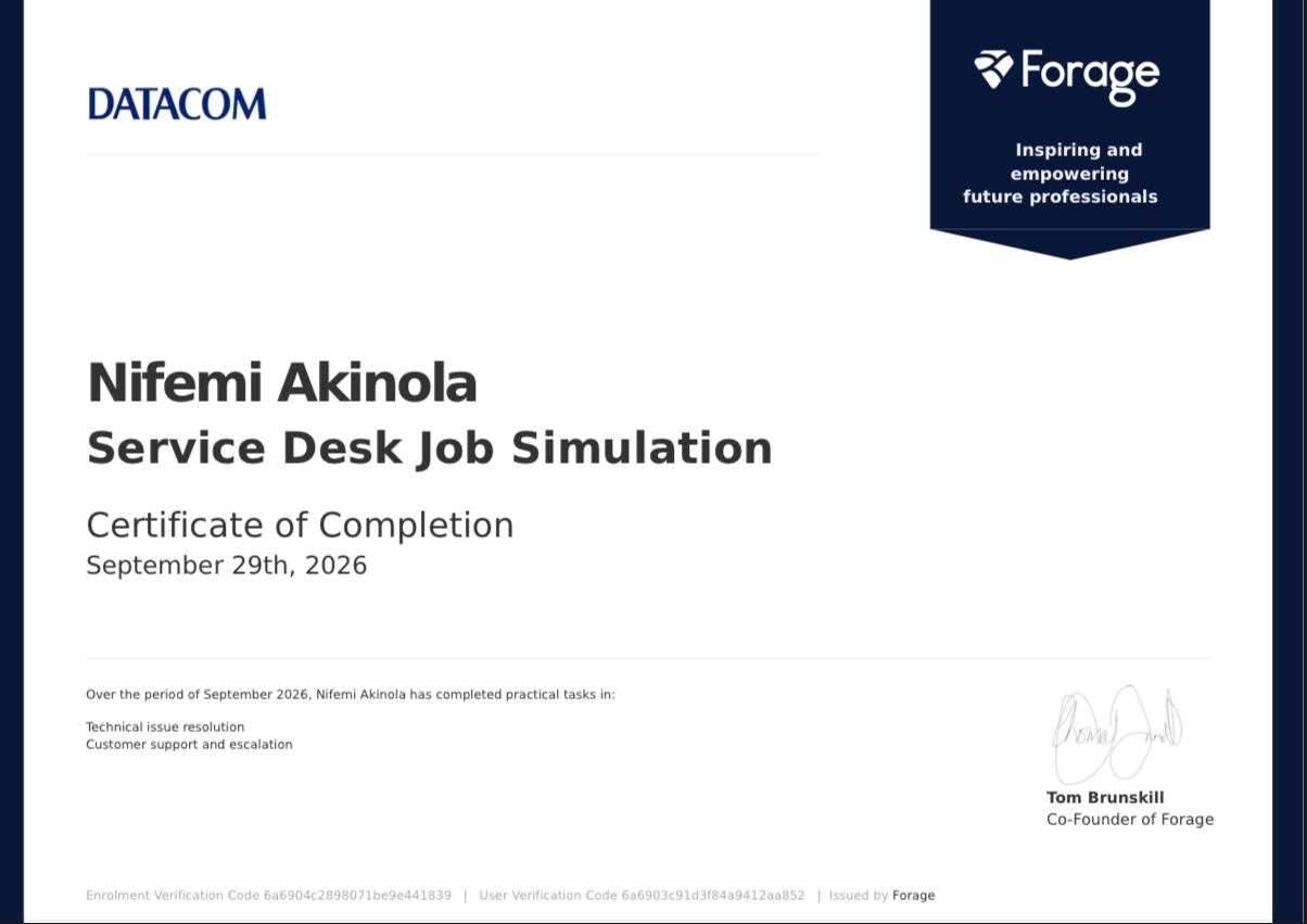 Datacom Service Desk Job Simulation